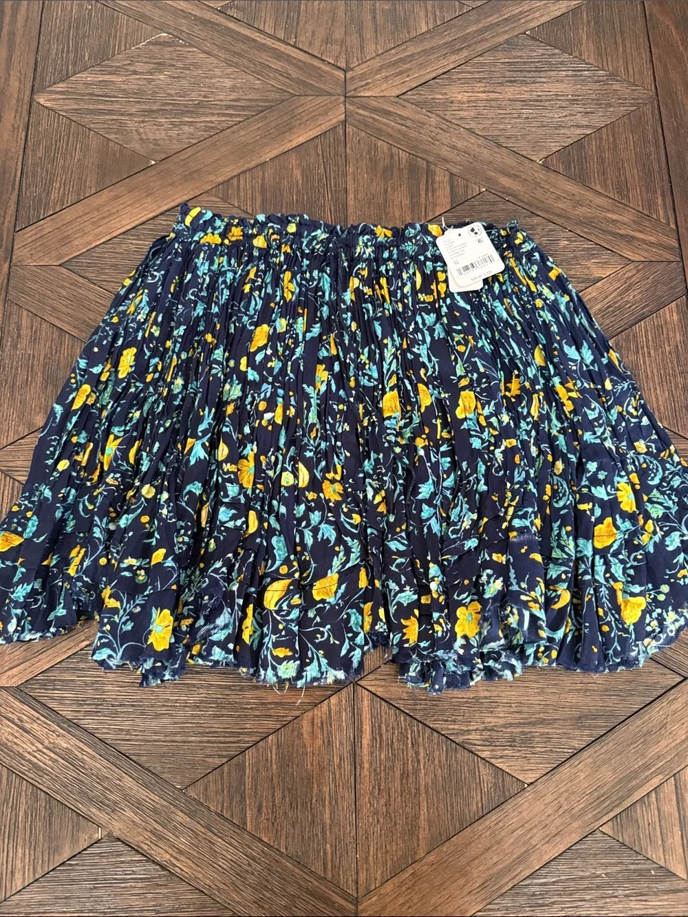 Free People FP One Third Charm Mini Skirt Navy Floral Tiered NWT Size M
